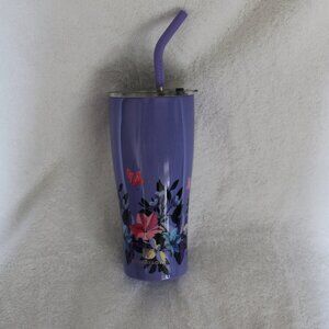 30oz FLORAL PRINT STAINLESS STEEL WATER CONTAINER W/STRAW/FLIP TOP OPENING